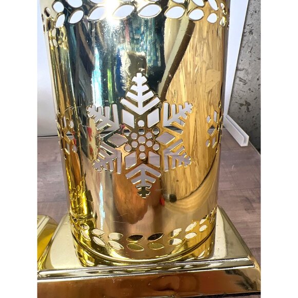 Set Of 3 Gold Metal Snowflake Stocking Holders With Candle Holder Inserts - Picture 4 of 6